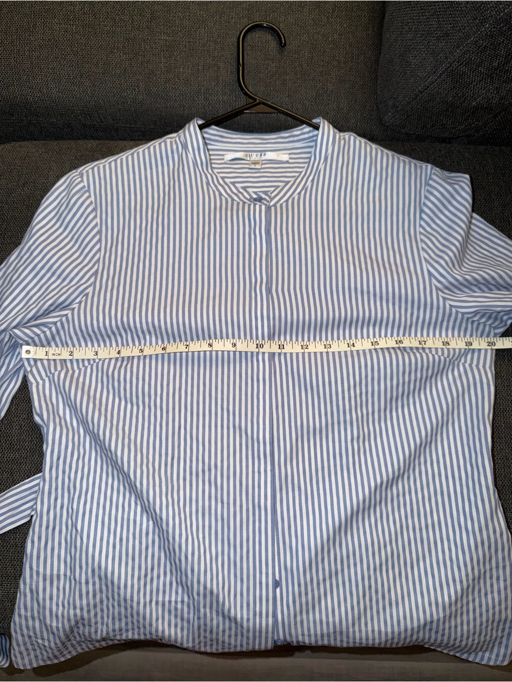 Guess Long Sleeve Blue & White Striped Button Up Blouse L - Picture 4 of 11